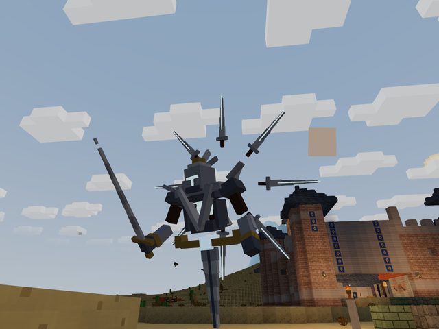 A figure ringed by floating swords