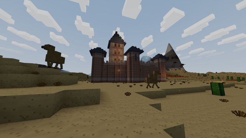 A stone bastion with towers on desert sand